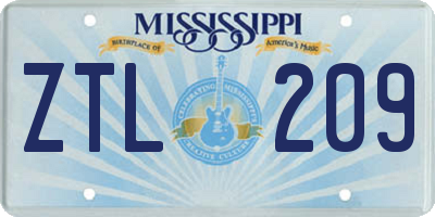 MS license plate ZTL209