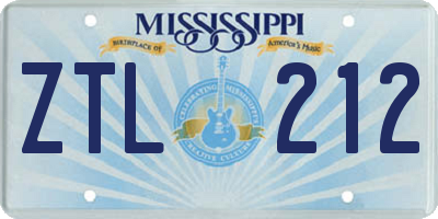 MS license plate ZTL212