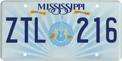 MS license plate ZTL216