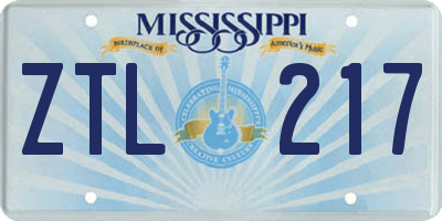 MS license plate ZTL217
