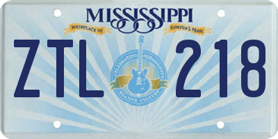 MS license plate ZTL218