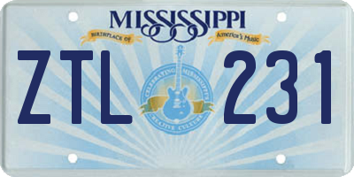 MS license plate ZTL231