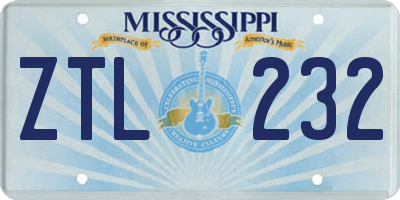 MS license plate ZTL232