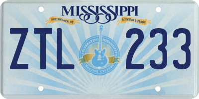 MS license plate ZTL233