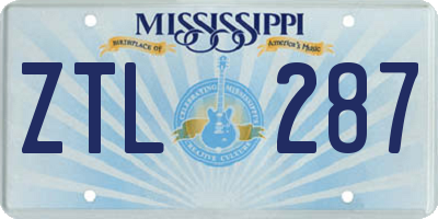 MS license plate ZTL287