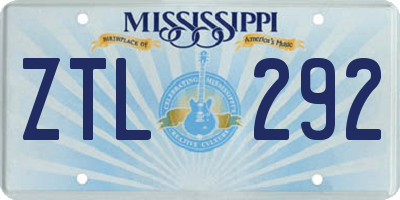 MS license plate ZTL292