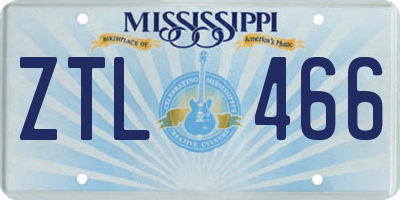MS license plate ZTL466