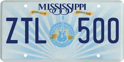 MS license plate ZTL500