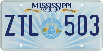 MS license plate ZTL503
