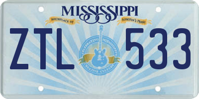 MS license plate ZTL533
