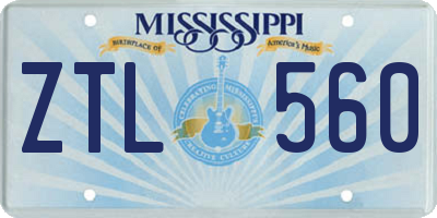 MS license plate ZTL560