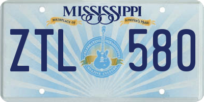 MS license plate ZTL580