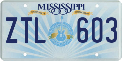 MS license plate ZTL603