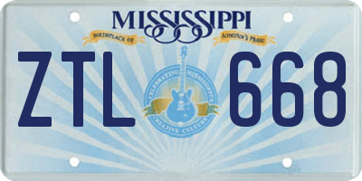 MS license plate ZTL668