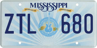 MS license plate ZTL680