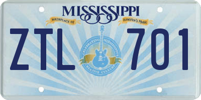MS license plate ZTL701