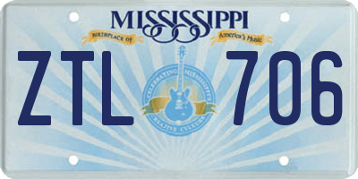 MS license plate ZTL706