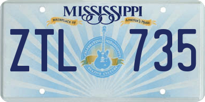 MS license plate ZTL735