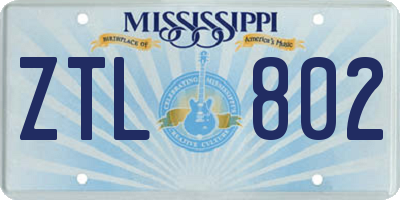 MS license plate ZTL802