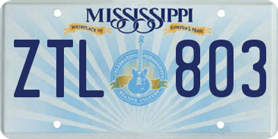 MS license plate ZTL803