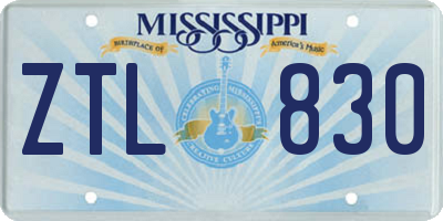 MS license plate ZTL830