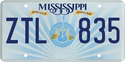 MS license plate ZTL835