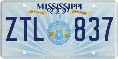 MS license plate ZTL837