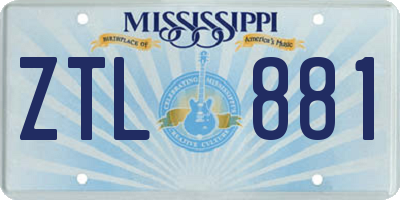 MS license plate ZTL881