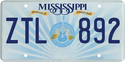 MS license plate ZTL892