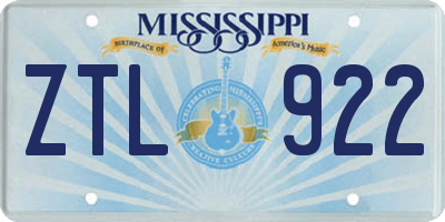 MS license plate ZTL922