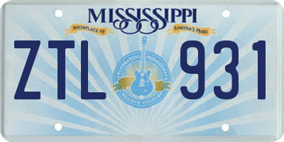 MS license plate ZTL931