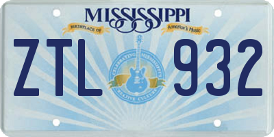 MS license plate ZTL932