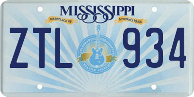 MS license plate ZTL934
