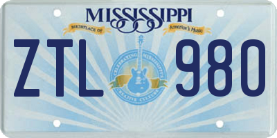 MS license plate ZTL980