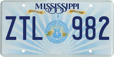 MS license plate ZTL982