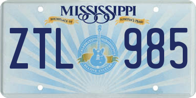MS license plate ZTL985