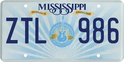 MS license plate ZTL986