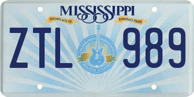 MS license plate ZTL989