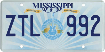 MS license plate ZTL992