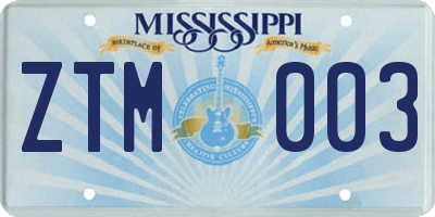 MS license plate ZTM003