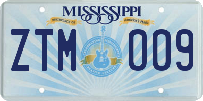 MS license plate ZTM009