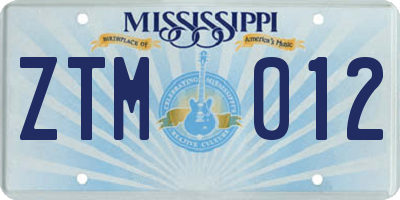 MS license plate ZTM012