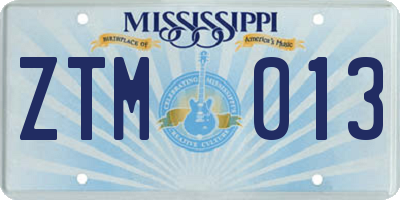 MS license plate ZTM013