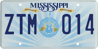 MS license plate ZTM014