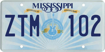 MS license plate ZTM102