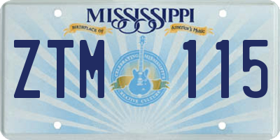 MS license plate ZTM115