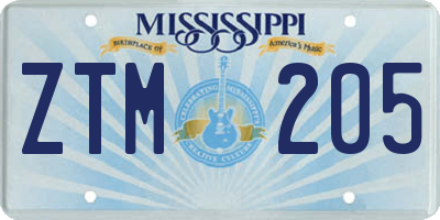 MS license plate ZTM205