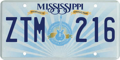 MS license plate ZTM216
