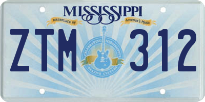 MS license plate ZTM312