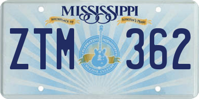 MS license plate ZTM362